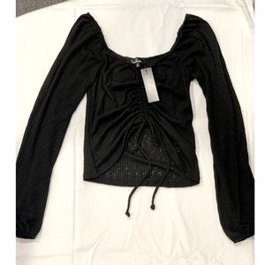 Ruche Black Ribbed Long Sleeve Top (Size M)